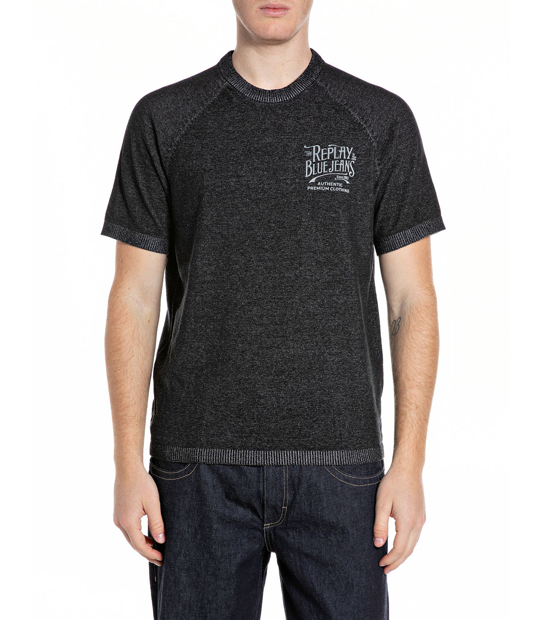 ブラックデニムハーフスリーブセーター